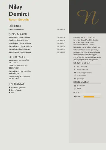 Reyon Görevlisi cv indir
